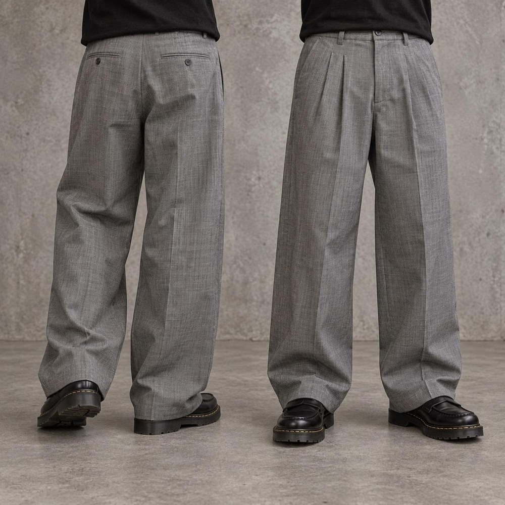 34x32 Gray Plaid Pleated Baggy Wide Leg Grunge Dress Pants Y2K